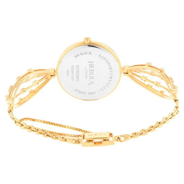 Titan Nebula Ashvi 18k Gold Analog with Princess-cut Diamond Bracelet Watch for Women