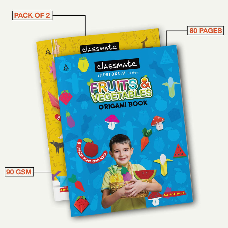 Classmate Interaktiv Origami Craft Book (Pack of 2 ) - Fruits & Veggies and Pets, Multicolor (2661001) Visit the Classmate Store