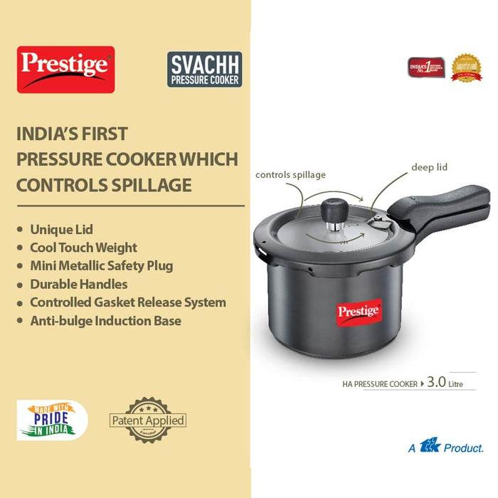 Prestige Svachh 3 Litre Outer Lid Pressure Cooker with Hard Anodized Aluminium Body (Black)