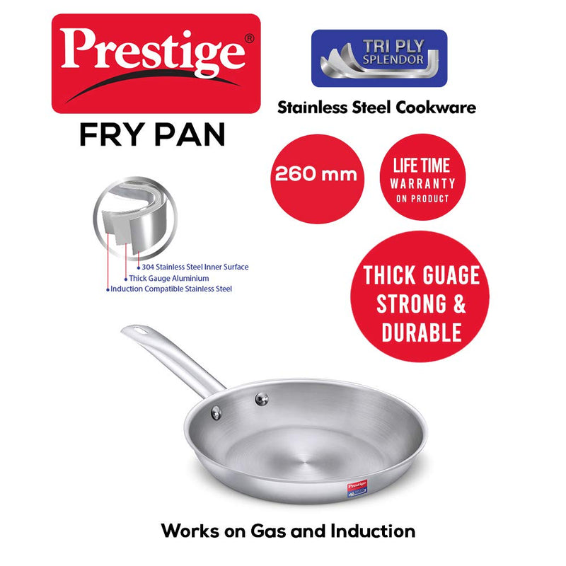 Prestige Tri-Ply Splendor 26 cm Stainless Steel Fry Pan Without Lid
