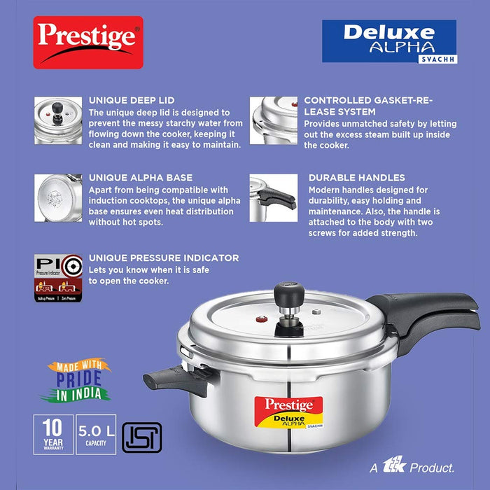 Prestige 5L Deluxe Alpha Svachh stainless steel Pressure Cooker