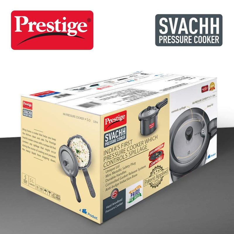 Prestige svachh 5 l sr pressure pan with deep lid for spillage control outer lid aluminium black