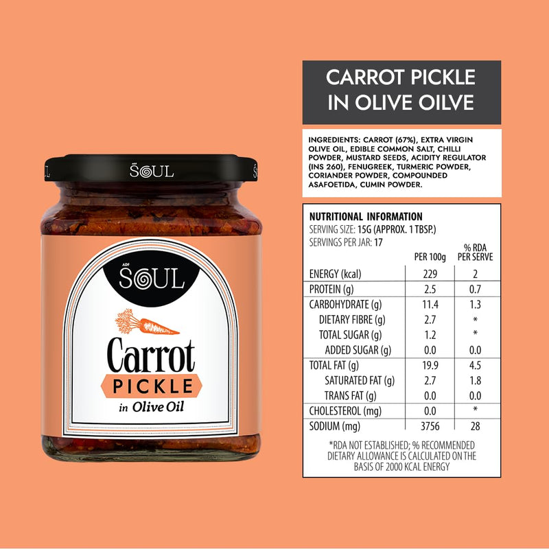 Soul Carrot Pickle in Olive Oil 265 Grams - A Flavorful Fusion Infused with Premium Olive Oil