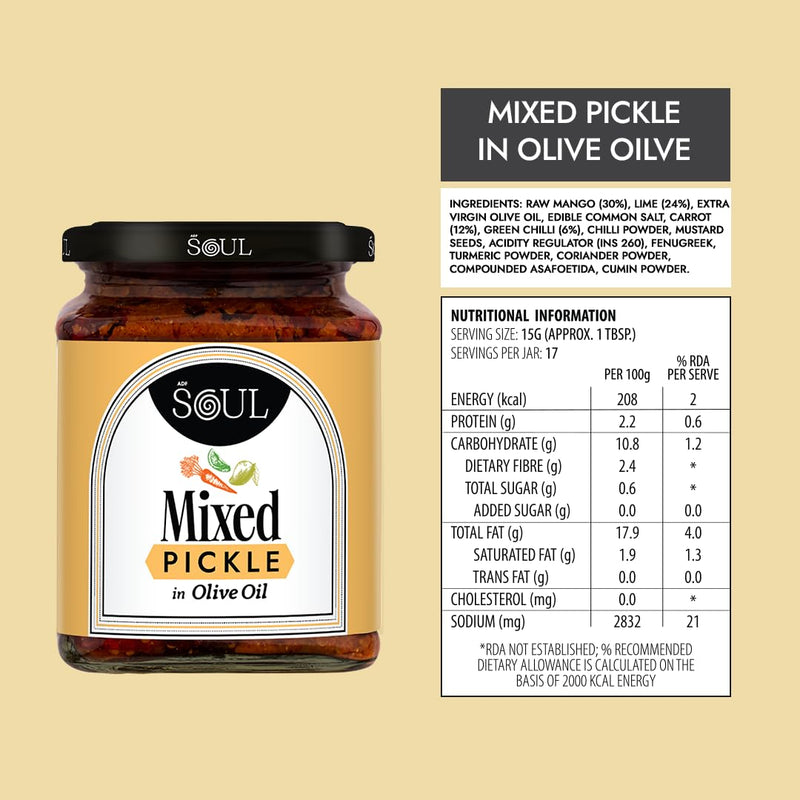 Soul Mixed Pickle in Olive Oil 275 Grams - A Diverse Fusion Infused with Premium Olive Oil