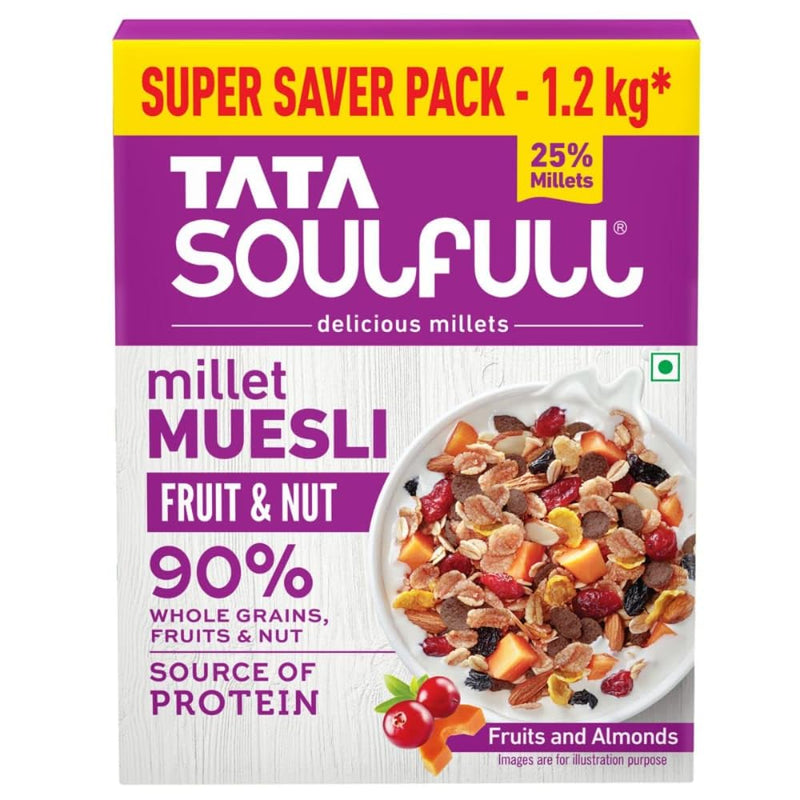 Tata Soulfull Millet Muesli Fruit & Nut, 90% Whole Grains, High Fibre & Protein, 700g/1kg