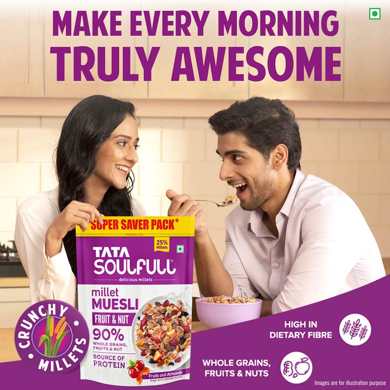 Tata Soulfull Millet Muesli Fruit & Nut, 90% Whole Grains, High Fibre & Protein, 700g/1kg