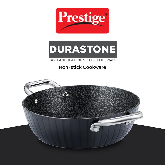 Prestige Durastone Hard Anodised 6 Layer Non-Stick Kadai with Glass Lid, (24 cm, 2.5 Litre) (Black)