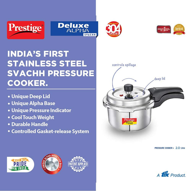 Prestige Svachh Deluxe Alpha 2.0 Litre Stainless Steel Outer Lid Pressure Cooker