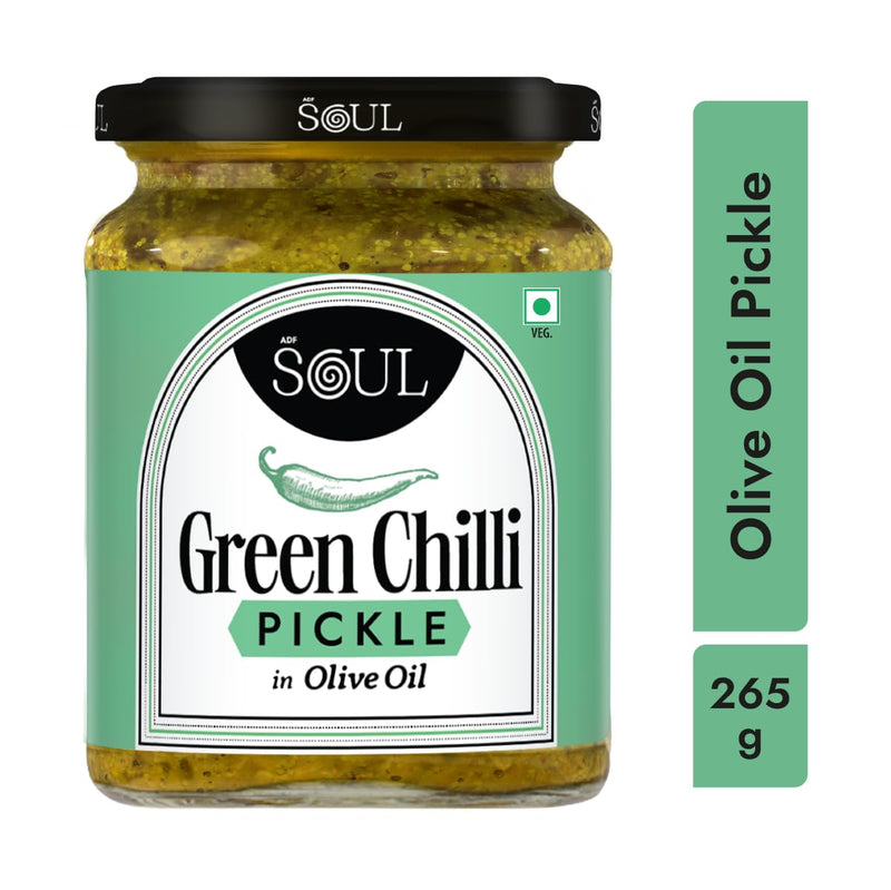 Soul Green Chilli Pickle in Olive Oil 265 Grams - A Spicy Fusion Infused with Premium Olive Oil