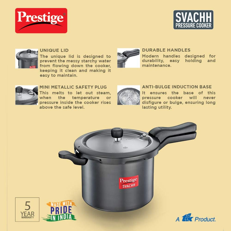 Prestige Svachh hard anodised aluminium outer lid pressure cooker 7.5 litre black