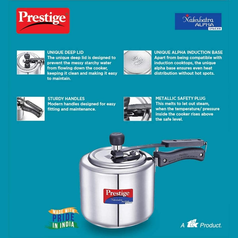 Prestige Svachh Nakshatra Alpha 3L Stainless Steel Pressure Cooker with Deep Lid