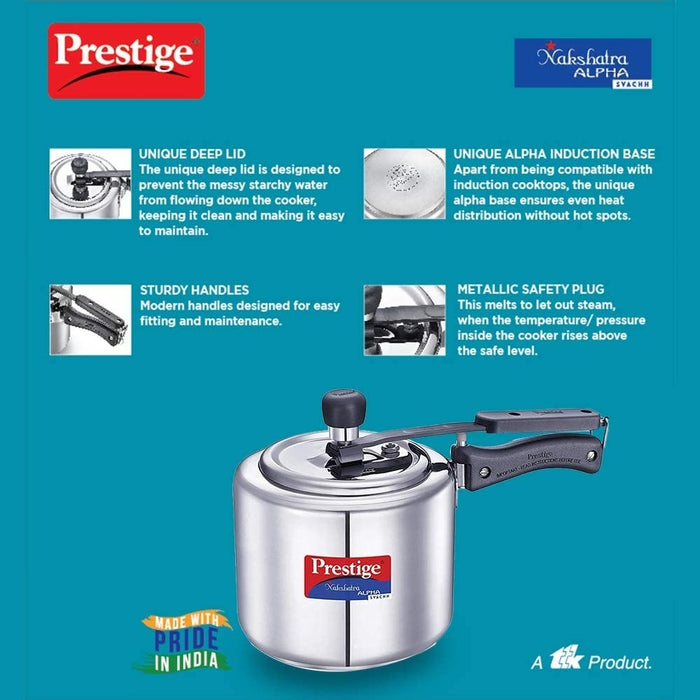 Prestige Svachh Nakshatra Alpha 3L Stainless Steel Pressure Cooker with Deep Lid