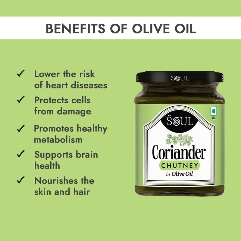 Soul Coriander Chutney in Olive Oil 270 Grams - A Flavorful Blend of Freshness and Spice