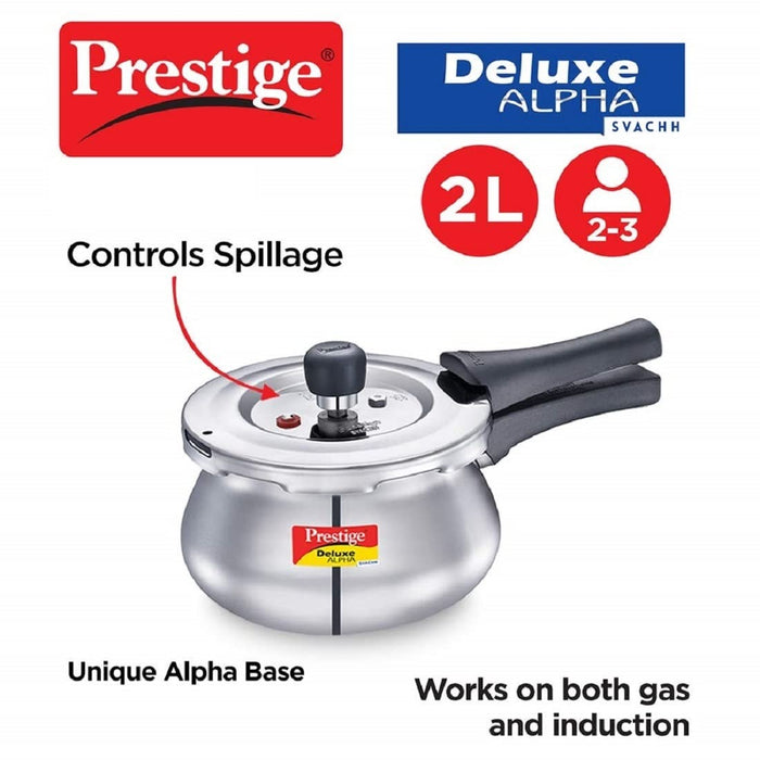 Prestige Svachh, 20266, 2 L, Alpha Baby Handi, With Deep Lid For Spillage Control, Stainless Steel, Silver, Outer Lid, 2 Liter