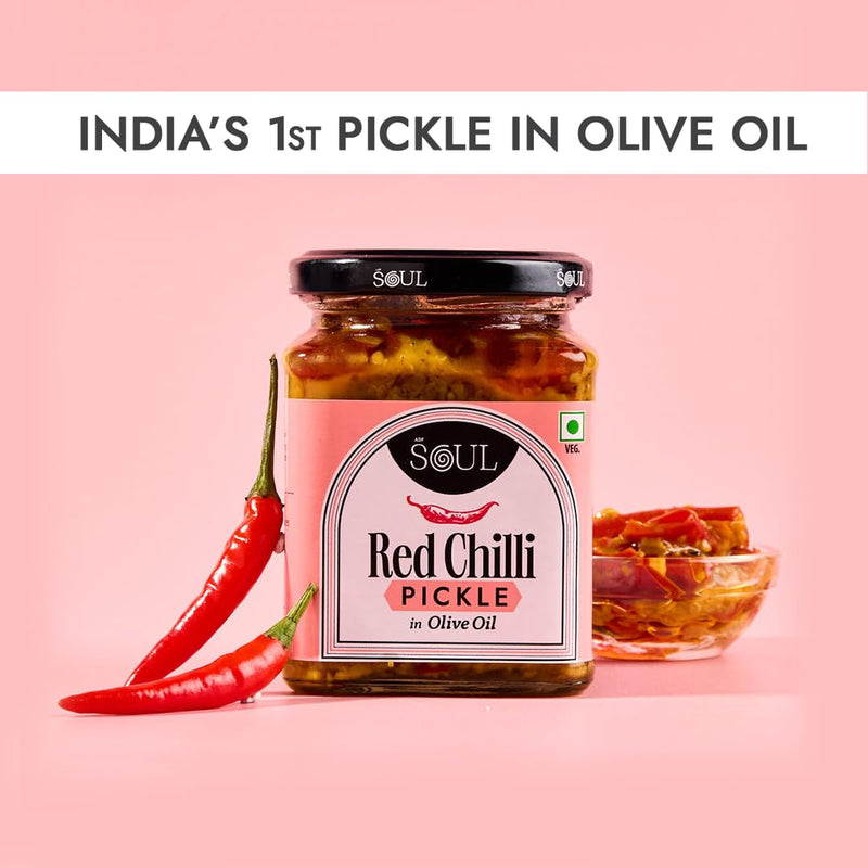 Soul Red Chilli Pickle in Olive Oil 265 Grams - A Fiery Fusion Infused with Premium Olive Oil