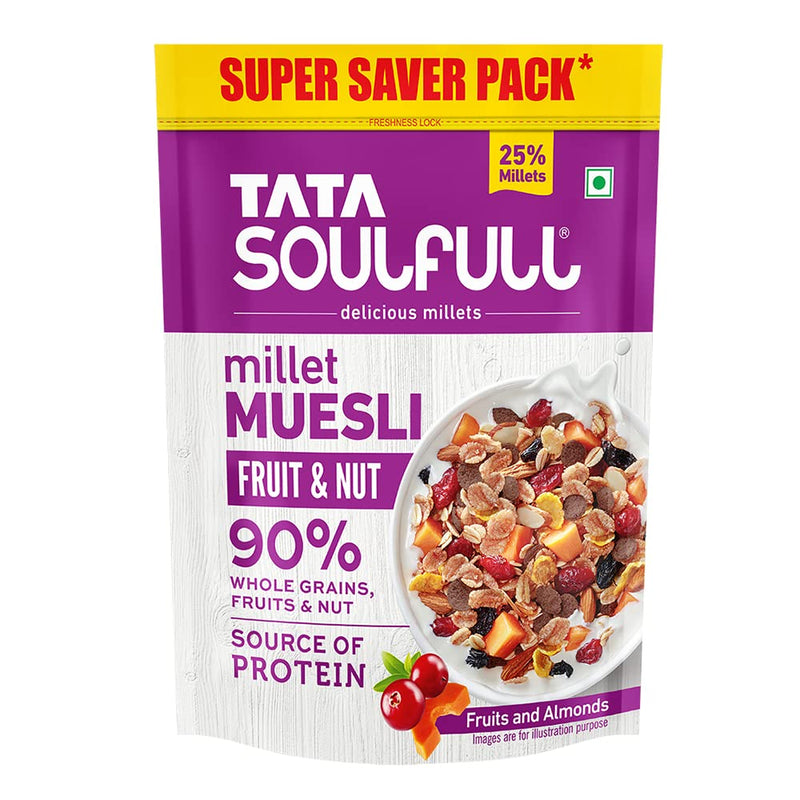 Tata Soulfull Millet Muesli Fruit & Nut, 90% Whole Grains, High Fibre & Protein, 700g/1kg