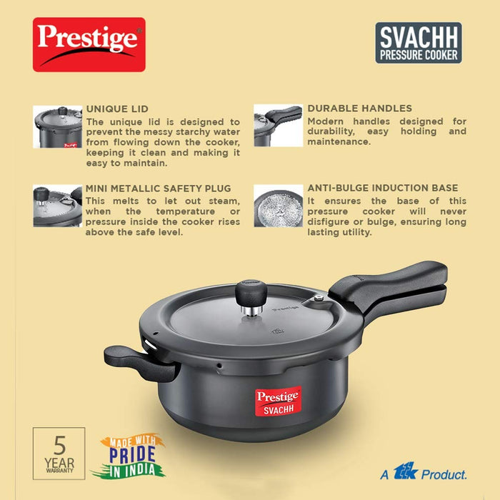 Prestige Svachh 3.5 litre outer lid pressure cooker with hard anodized body (black)