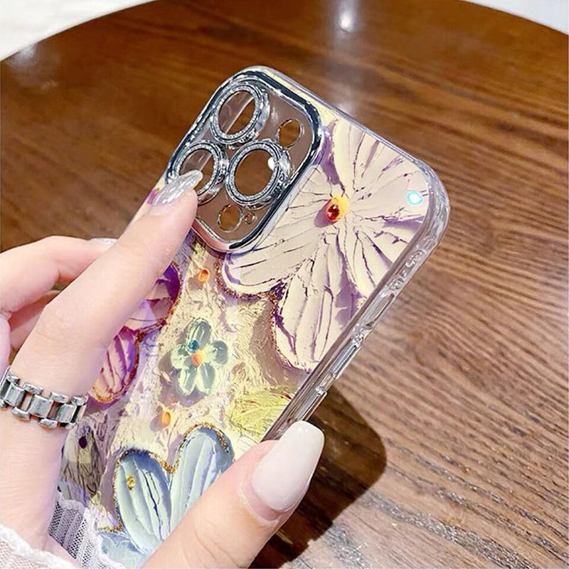 Elzzi 3D Laser Flower Case for iPhone 16 Pro (Pink, Glossy PC+TPU)