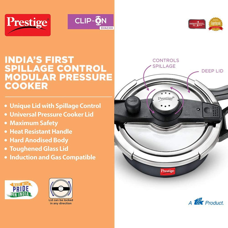 Prestige Svachh Clip-on 5 Liter Hard Anodised Aluminium Pressure Cooker Black