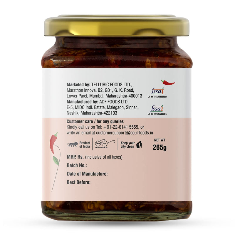 Soul Red Chilli Pickle in Olive Oil 265 Grams - A Fiery Fusion Infused with Premium Olive Oil