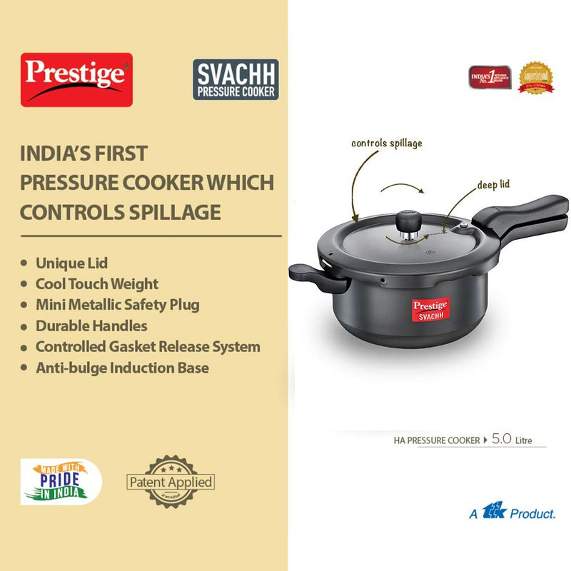 Prestige svachh 5 l sr pressure pan with deep lid for spillage control outer lid aluminium black