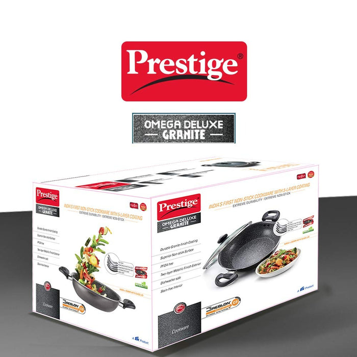 Prestige Omega Deluxe Granite Kadai | 3.25 L | Black