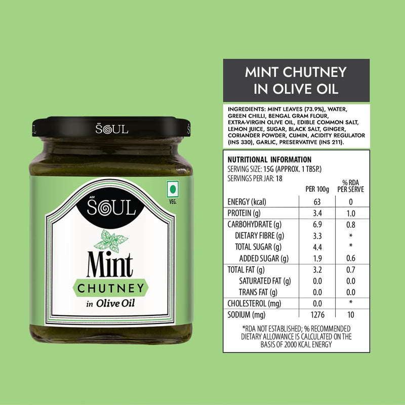 Soul Mint Chutney in Olive Oil 270 Grams - Refreshing Blend for Vibrant Flavors