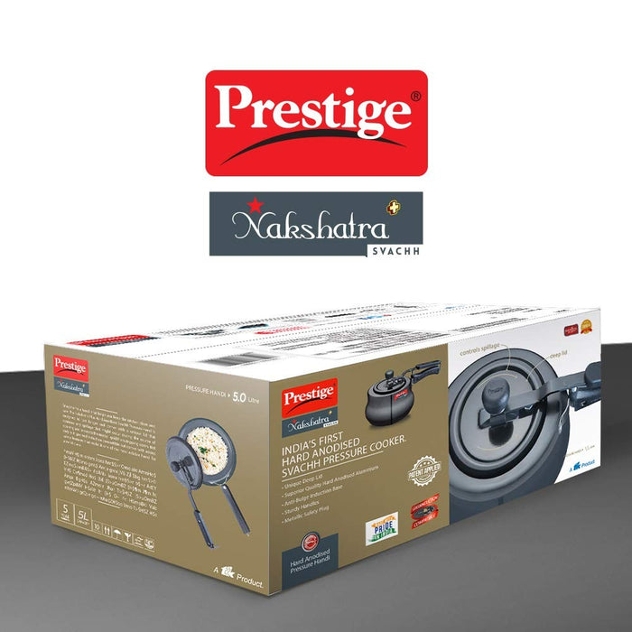 Prestige 5 litres svachh nakshatra plus induction base inner lid hard anodised pressure handi