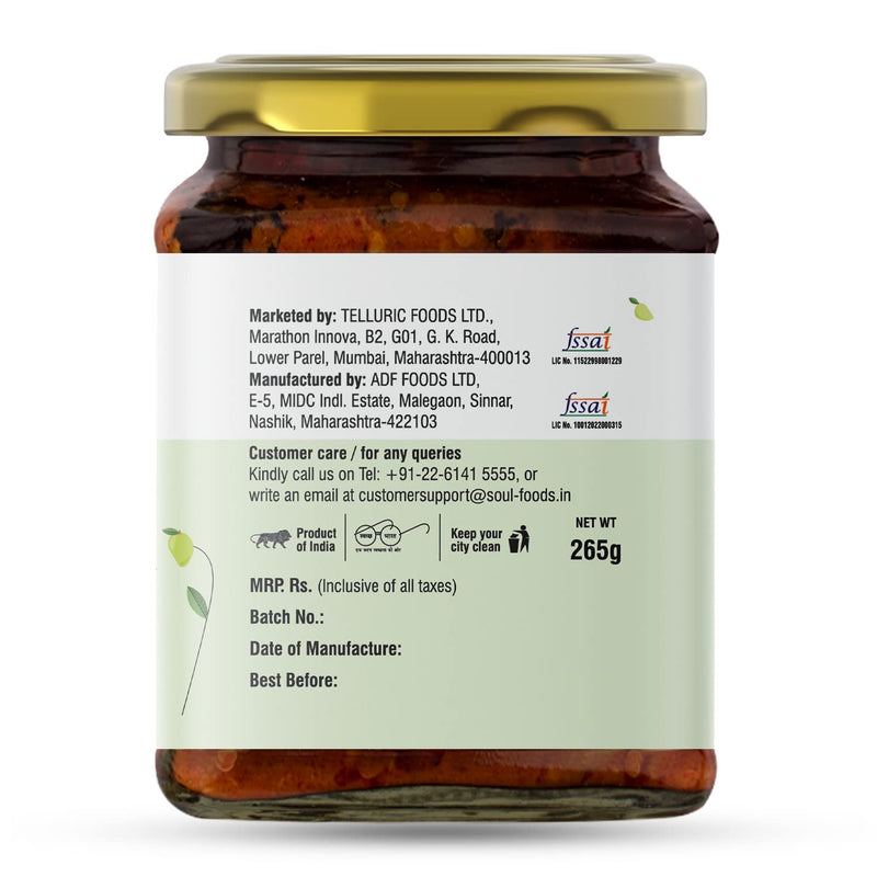 Soul Mango Pickle in Olive Oil 265 Grams - A Tangy Delight Made with Olive Oil