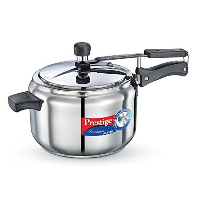 Prestige 5 Litres Nakshatra Alpha Induction Base Inner Lid Stainless Steel Pressure Cooker |Silver | Metallic Safety Plug | Durable Handles | Pressure Regulator | Eachdaykart