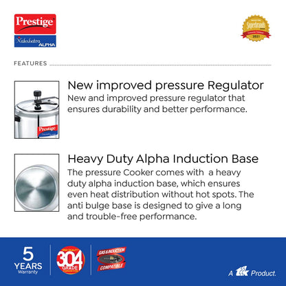 Prestige Nakshatra Alpha Stainless Steel Inner Lid Pressure Cooker, 7 Litres, Stainless Steel, 7 Liter | Eachdaykart