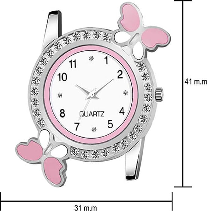 Acnos White Dial 6 Colors Diamond Analog Watch with Heart Bracelet for Girls