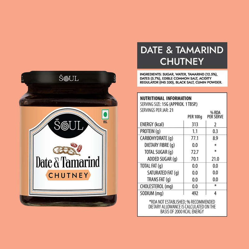 Soul Date and Tamarind Chutney 325 Grams - Handcrafted Fusion of Sweetness and Tanginess