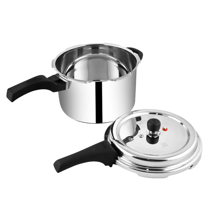 Prestige 6.5 Litres Deluxe Alpha Svachh Induction Base Outer Lid Stainless Steel Pressure Cooker | Deep lid controls spillage| Silver | Pressure Indicator | Gasket-Release System | Anti-Bulge Base | Eachdaykart