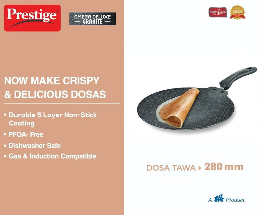 Prestige Omega Deluxe Granite Flat Dosa Tawa | Black | 28 cm