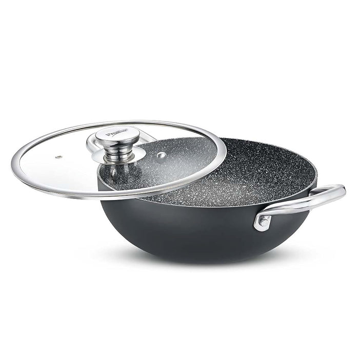 Prestige Durastone Hard Anodised 5L Non-Stick deep Kadai 30cm with Glass lid