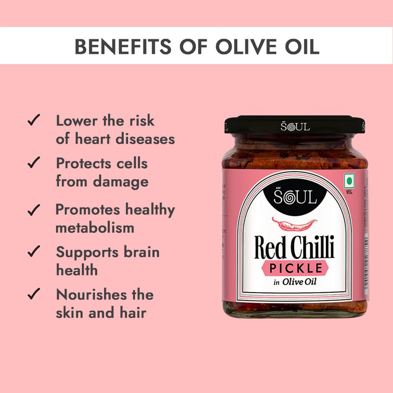 Soul Red Chilli Pickle in Olive Oil 265 Grams - A Fiery Fusion Infused with Premium Olive Oil