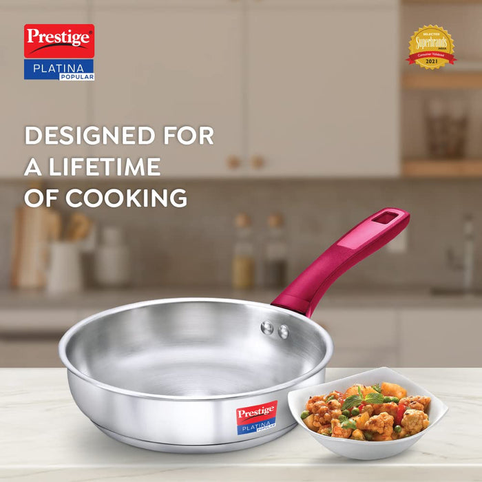 Prestige Platina Popular Stainless Steel Gas and Induction Compatible Fry Pan, 260 mm