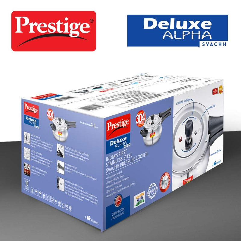 Prestige Svachh Deluxe Alpha Mini Pressure Handi with Deep Lid for Spillage Control 3 L Stainless Steel Silver Outer Lid