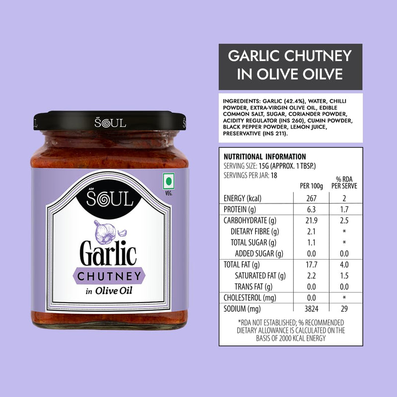 Soul Garlic Chutney in Olive Oil 275 Grams - A Flavorful Blend for Every Dish