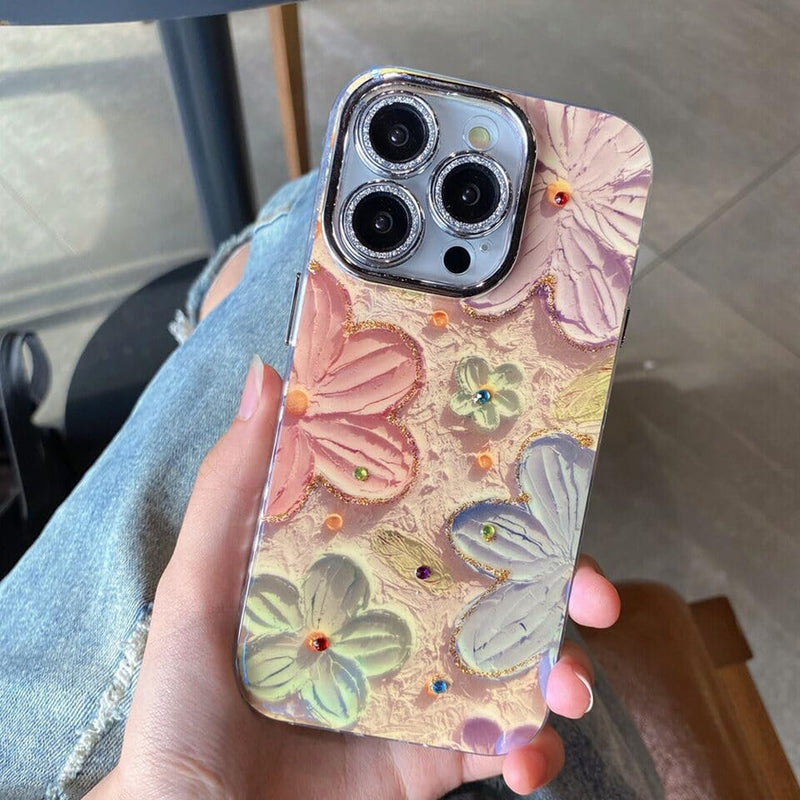 Elzzi 3D Laser Flower Case for iPhone 16 Pro (Pink, Glossy PC+TPU)