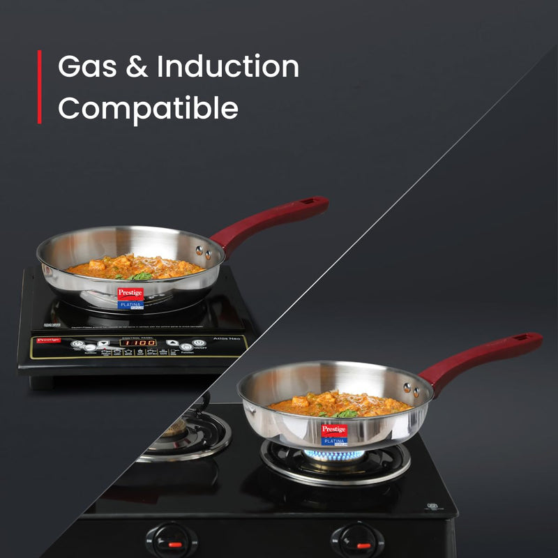 Prestige Platina Beliebte Bratpfanne aus Edelstahl mit einzigartigem, schlaggeschmiedetem Boden, 22 cm (1,9 l) (Silber) 