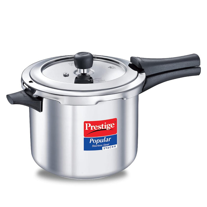 Prestige Popular Svachh Spillage Control Stainless Steel Outer Lid Pressure Cooker, 5 L (Silver) | Eachdaykart