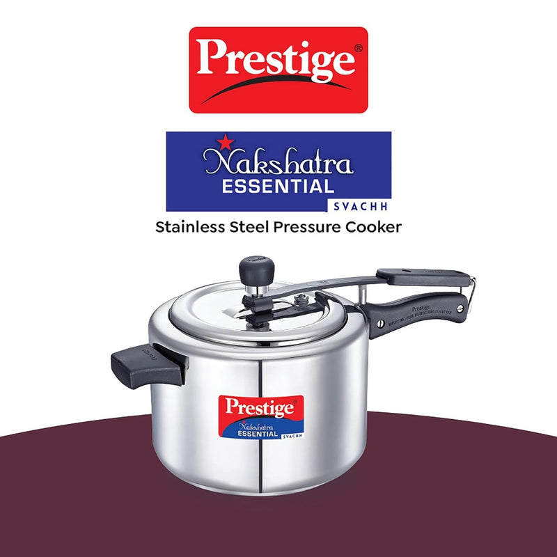 Prestige Nakshatra Essential Svachh Stainless Steel Pressure Cooker (5L, Silver, Tri-Ply Bottom, Inner Lid)