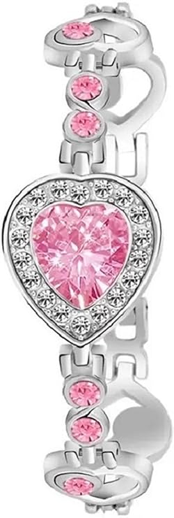 Acnos White Dial 6 Colors Diamond Analog Watch with Heart Bracelet for Girls