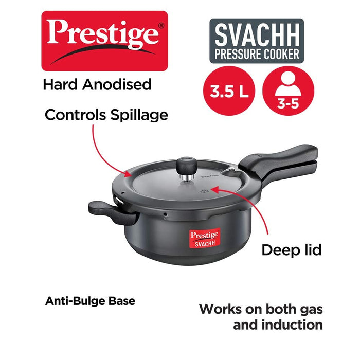 Prestige Svachh 3.5 litre outer lid pressure cooker with hard anodized body (black)