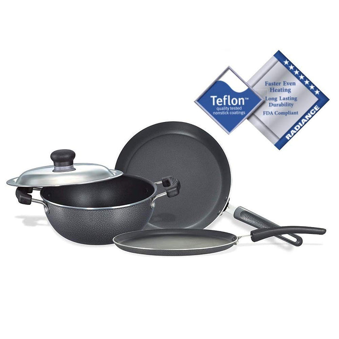 Prestige Omega Select Plus Residue Free Non-Stick Kitchen Set, 3-Pieces, black/Silver, Aluminium