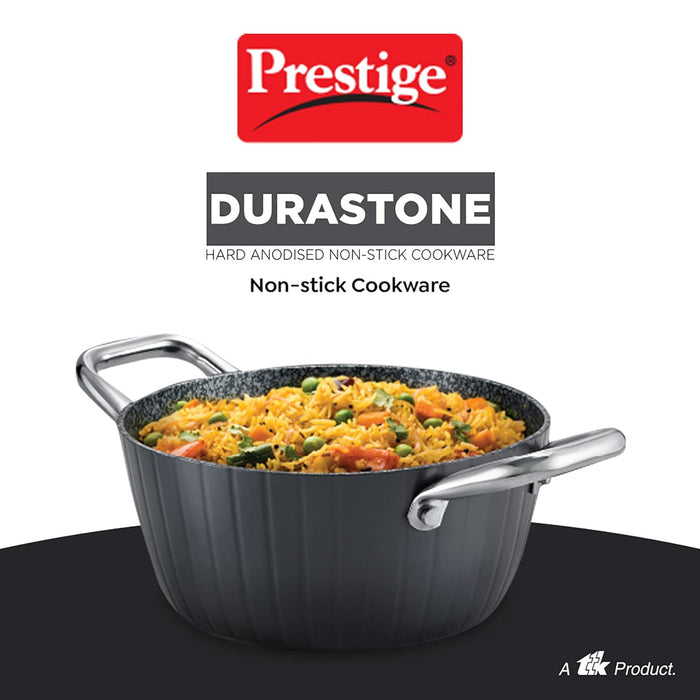 Prestige Durastone Hard Anodised 6 Layer Non-Stick Casserole with Glass Lid, (20 cm, 2.4 Litre, Black)