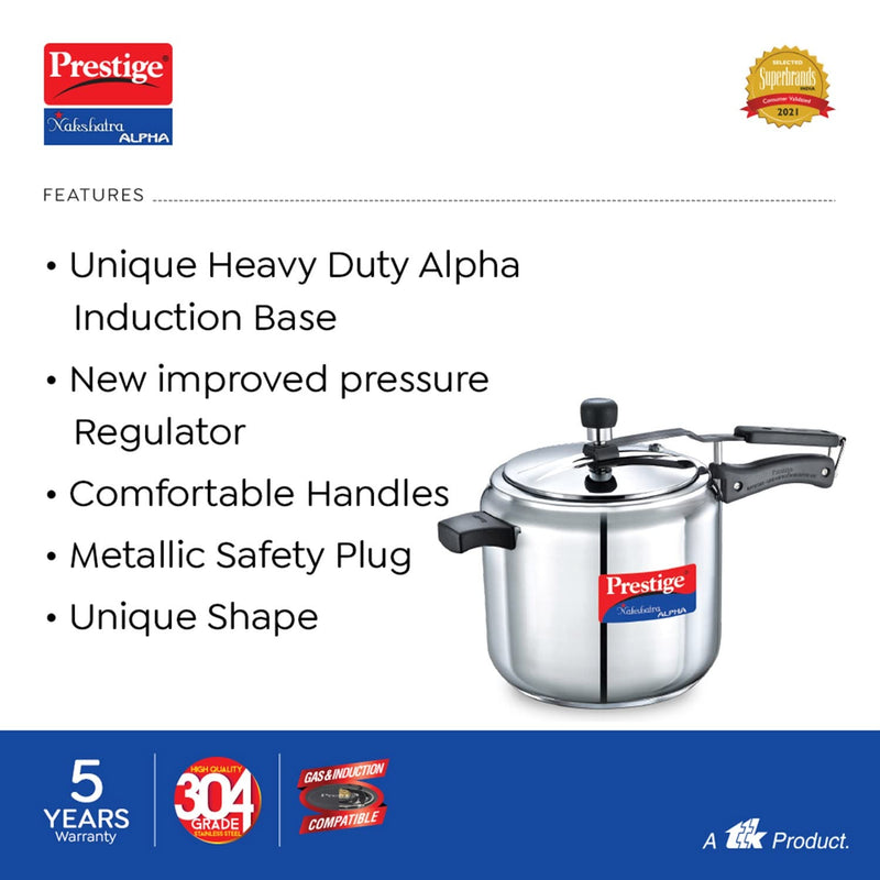 Prestige Nakshatra Alpha Stainless Steel Inner Lid Pressure Cooker 7 Litres