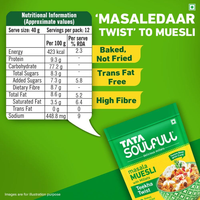 Tata Soulfull Masala Muesli Teekha Twist 500g High Fibre Trans Fat-Free Breakfast